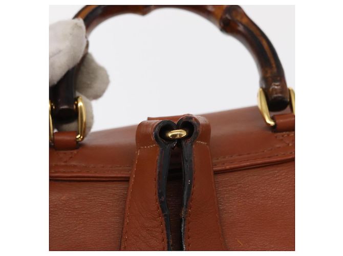 Zaino in pelle Gucci Bamboo marrone oro 003 2058 0030 Auth BA7970 - vista 9