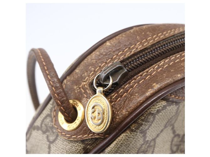 Borsa Sherry Line GG Supreme Web di GUCCI in PVC beige e oro 156 02 066 Auth BA7963 D'oro - vista 15