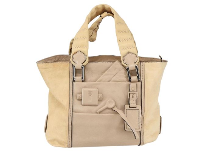Chloé Borsa Tote in Pelle Beige Marrone Auth SW1787 - vista 2