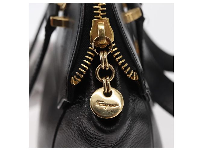 Borsa a mano Gancini in pelle nera e oro Auth SW1799 di Salvatore Ferragamo Nero D'oro - vista 14