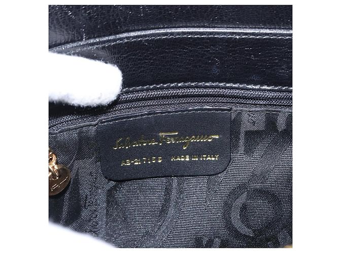 Borsa a mano Gancini in pelle nera e oro Auth SW1799 di Salvatore Ferragamo Nero D'oro - vista 16