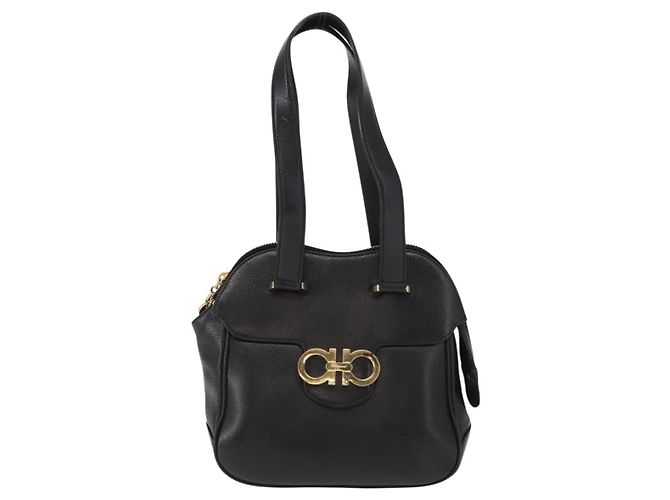 Borsa a mano Gancini in pelle nera e oro Auth SW1799 di Salvatore Ferragamo Nero D'oro - vista 2