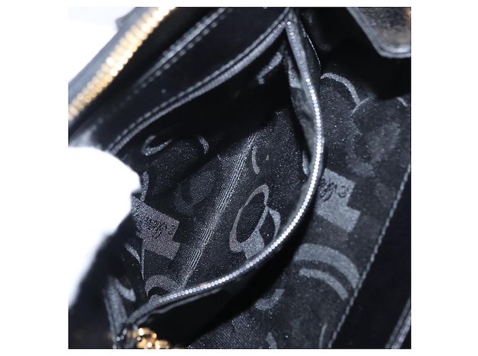 Borsa a mano Gancini in pelle nera e oro Auth SW1799 di Salvatore Ferragamo Nero D'oro - vista 21