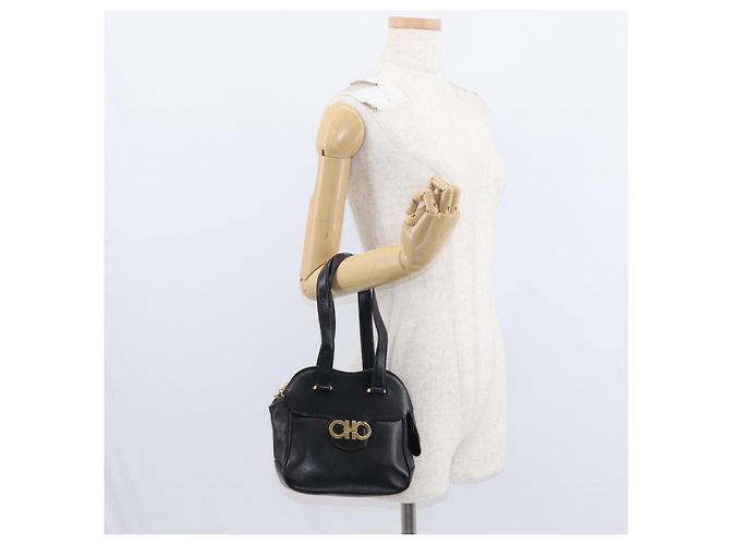 Borsa a mano Gancini in pelle nera e oro Auth SW1799 di Salvatore Ferragamo Nero D'oro - vista 22