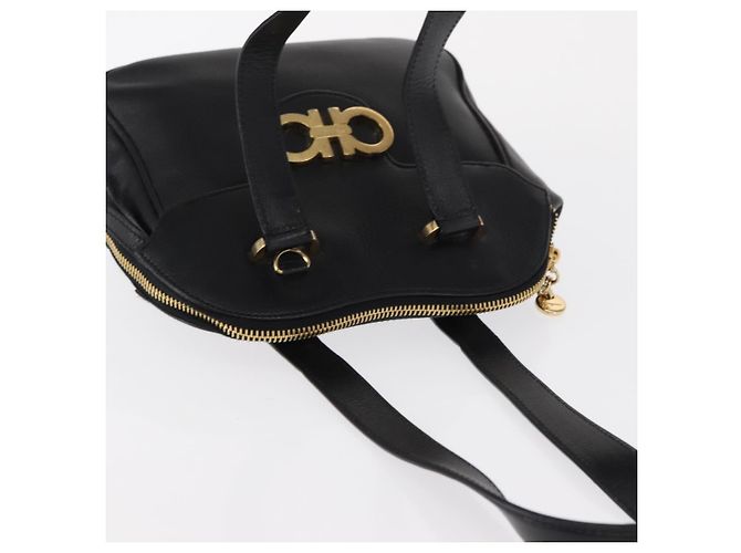 Borsa a mano Gancini in pelle nera e oro Auth SW1799 di Salvatore Ferragamo Nero D'oro - vista 6