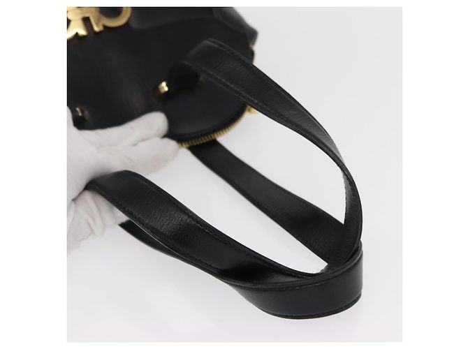 Borsa a mano Gancini in pelle nera e oro Auth SW1799 di Salvatore Ferragamo Nero D'oro - vista 7