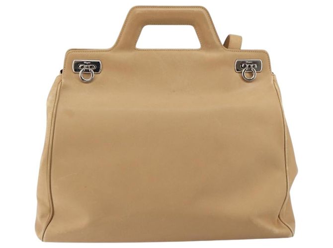 Borsa a mano in pelle Gancini Salvatore Ferragamo 2 in 1 Beige Argento Auth 150400 - vista 13