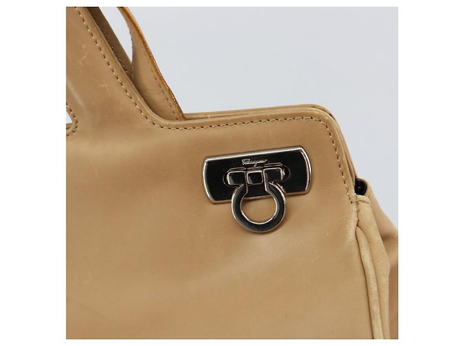 Borsa a mano in pelle Gancini Salvatore Ferragamo 2 in 1 Beige Argento Auth 150400 - vista 18