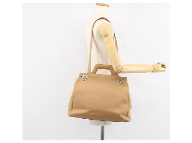 Borsa a mano in pelle Gancini Salvatore Ferragamo 2 in 1 Beige Argento Auth 150400 - vista 24
