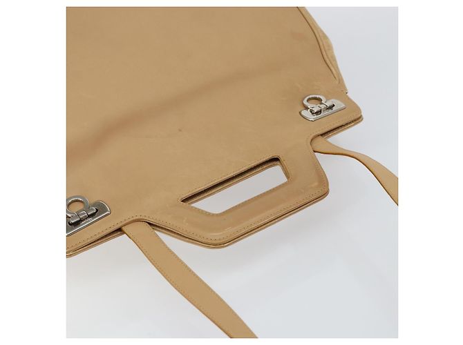 Borsa a mano in pelle Gancini Salvatore Ferragamo 2 in 1 Beige Argento Auth 150400 - vista 6