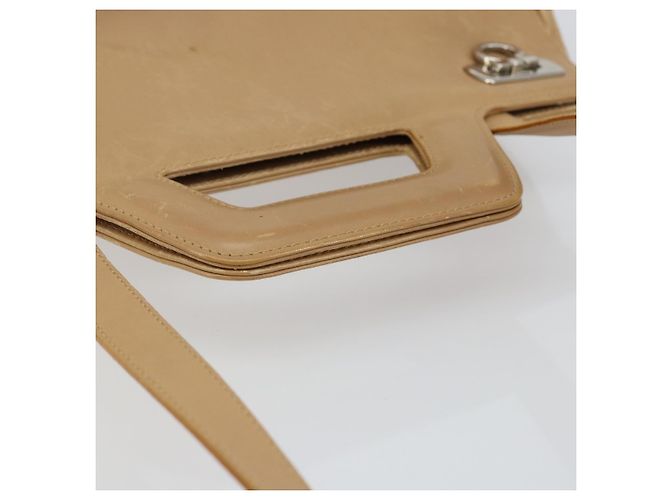 Borsa a mano in pelle Gancini Salvatore Ferragamo 2 in 1 Beige Argento Auth 150400 - vista 7