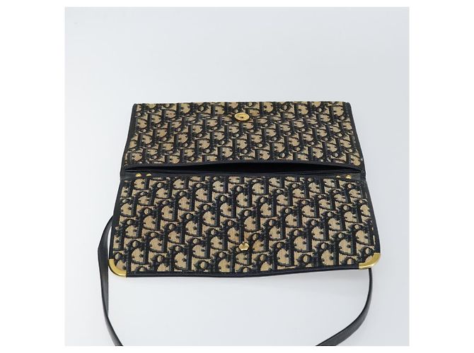 Borsa a Spalla in Tela Trotter Christian Dior Blu Navy Oro Auth 151054 D'oro - vista 10