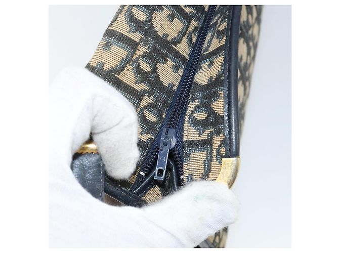 Borsa a Spalla in Tela Trotter Christian Dior Blu Navy Oro Auth 151054 D'oro - vista 12