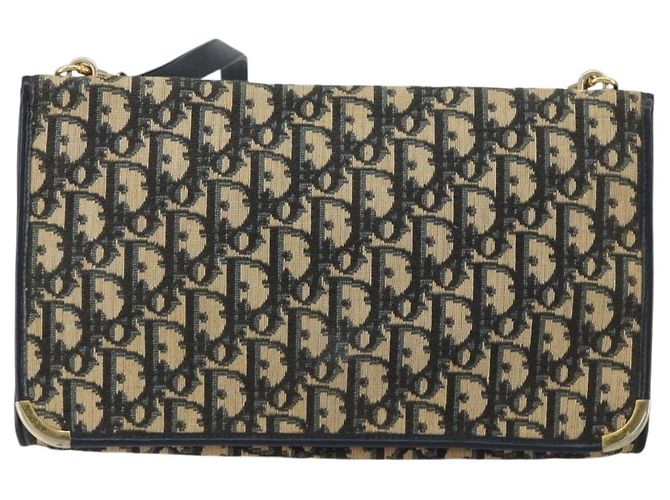 Borsa a Spalla in Tela Trotter Christian Dior Blu Navy Oro Auth 151054 D'oro - vista 13