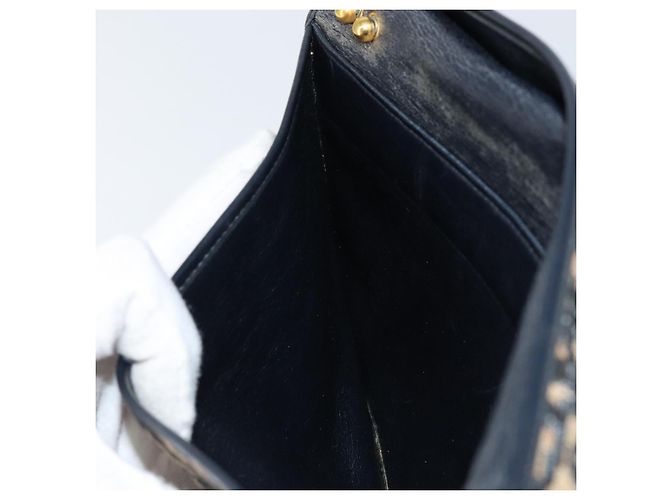 Borsa a Spalla in Tela Trotter Christian Dior Blu Navy Oro Auth 151054 D'oro - vista 18