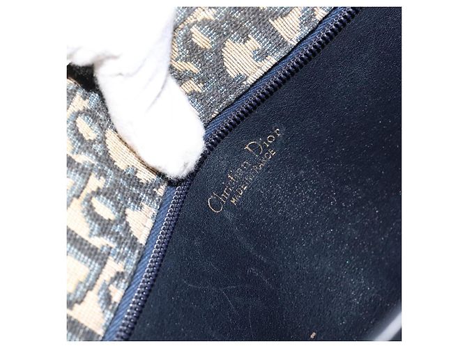 Borsa a Spalla in Tela Trotter Christian Dior Blu Navy Oro Auth 151054 D'oro - vista 19
