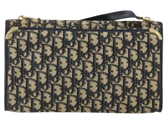 Borsa a Spalla in Tela Trotter Christian Dior Blu Navy Oro Auth 151054 D'oro - vista 2