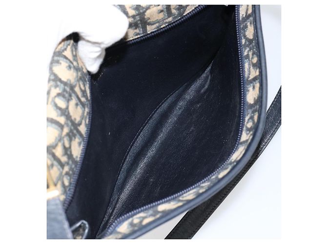Borsa a Spalla in Tela Trotter Christian Dior Blu Navy Oro Auth 151054 D'oro - vista 20
