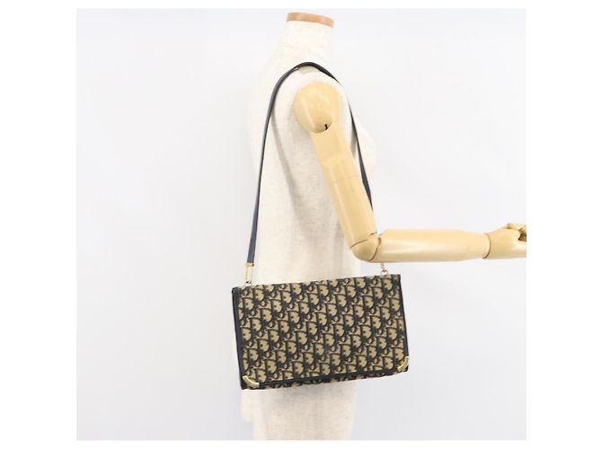 Borsa a Spalla in Tela Trotter Christian Dior Blu Navy Oro Auth 151054 D'oro - vista 21