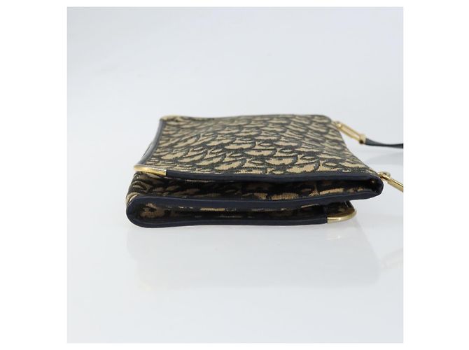 Borsa a Spalla in Tela Trotter Christian Dior Blu Navy Oro Auth 151054 D'oro - vista 3