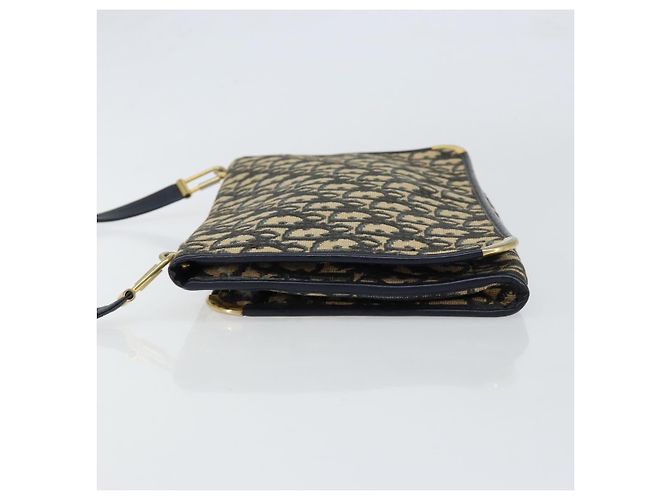 Borsa a Spalla in Tela Trotter Christian Dior Blu Navy Oro Auth 151054 D'oro - vista 4