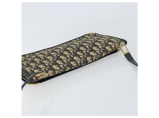 Borsa a Spalla in Tela Trotter Christian Dior Blu Navy Oro Auth 151054 D'oro - vista 6