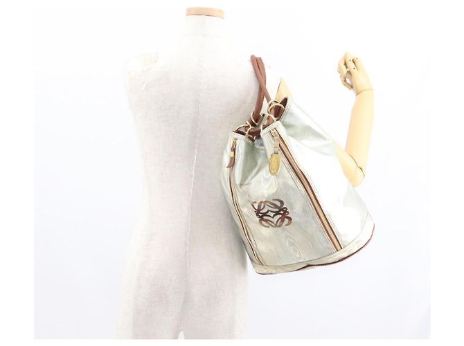 Mochila LOEWE de lona recubierta oro plata auténtica 149520 - vista 18