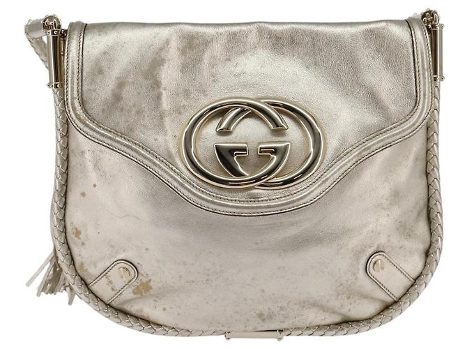 GUCCI Borsa a Spalla Intrecciata in Pelle Champagne Oro 167732 Auth BA6203 - vista 13