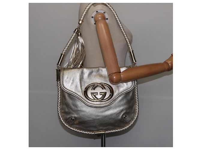 GUCCI Borsa a Spalla Intrecciata in Pelle Champagne Oro 167732 Auth BA6203 - vista 22