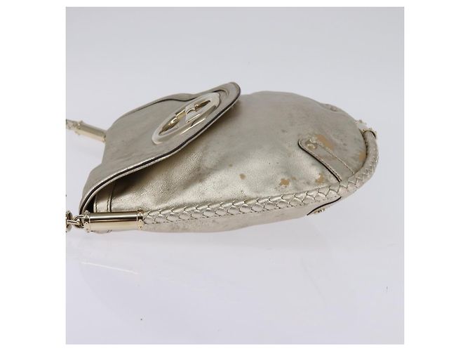 GUCCI Borsa a Spalla Intrecciata in Pelle Champagne Oro 167732 Auth BA6203 - vista 3