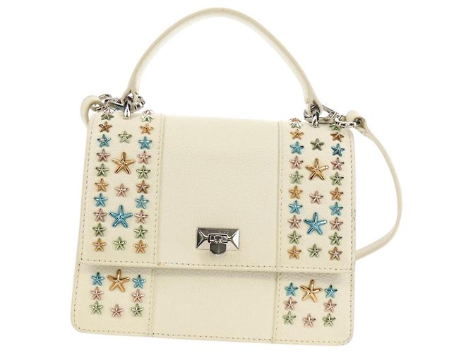 Borsa a mano in pelle Jimmy Choo Studs 2 in 1 Bianco Argento Auth 149491M - vista 13