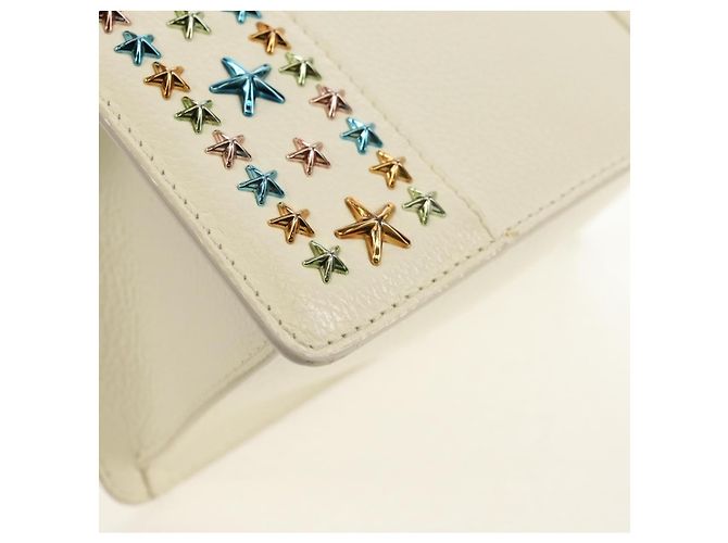 Borsa a mano in pelle Jimmy Choo Studs 2 in 1 Bianco Argento Auth 149491M - vista 17