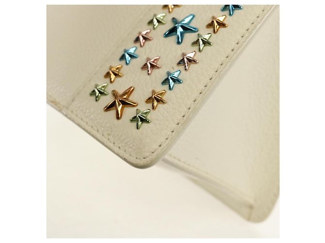 Borsa a mano in pelle Jimmy Choo Studs 2 in 1 Bianco Argento Auth 149491M - vista 18