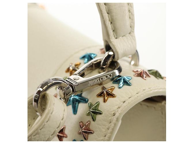 Borsa a mano in pelle Jimmy Choo Studs 2 in 1 Bianco Argento Auth 149491M - vista 19