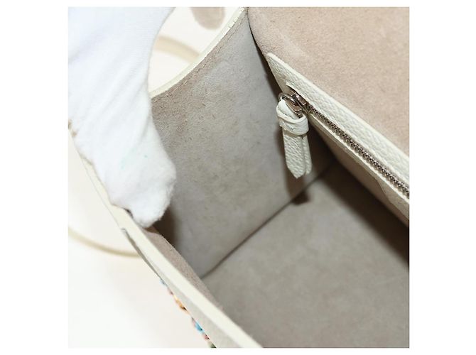 Borsa a mano in pelle Jimmy Choo Studs 2 in 1 Bianco Argento Auth 149491M - vista 26