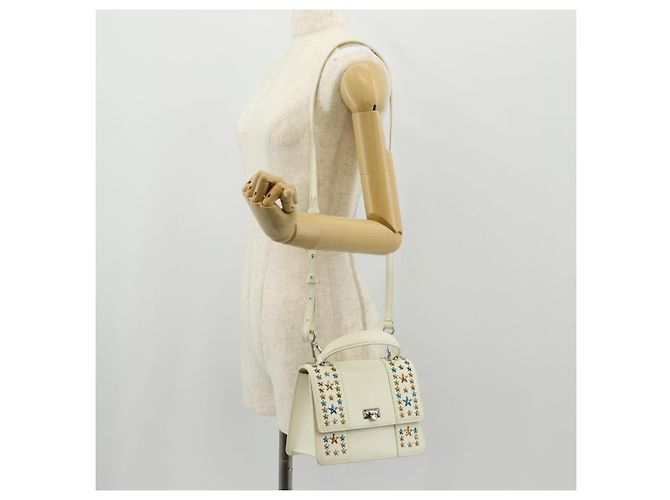 Borsa a mano in pelle Jimmy Choo Studs 2 in 1 Bianco Argento Auth 149491M - vista 29