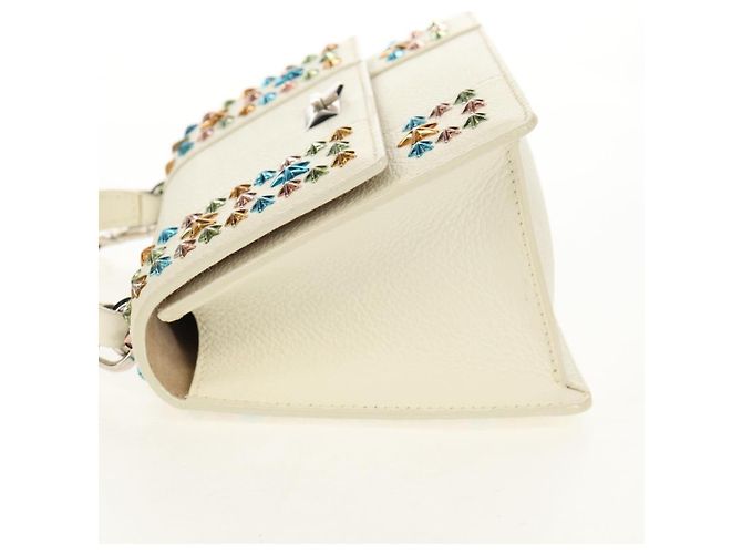 Borsa a mano in pelle Jimmy Choo Studs 2 in 1 Bianco Argento Auth 149491M - vista 3