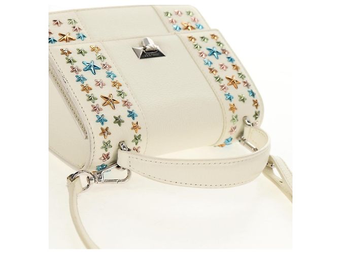 Borsa a mano in pelle Jimmy Choo Studs 2 in 1 Bianco Argento Auth 149491M - vista 6