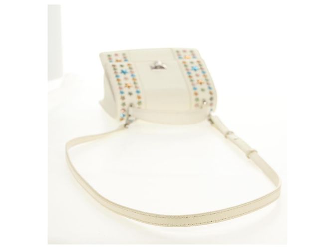 Borsa a mano in pelle Jimmy Choo Studs 2 in 1 Bianco Argento Auth 149491M - vista 8