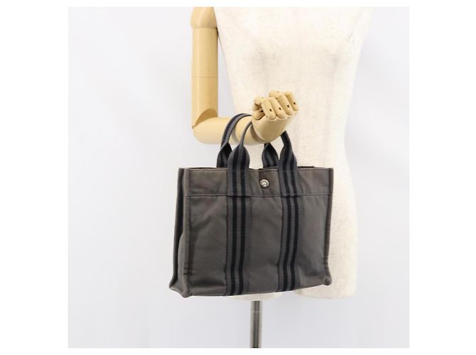 Hermès HERMES Fourre ToutPM Bolsa de Mano de Lona Gris Plata Auth 154596 Castaño - vista 22
