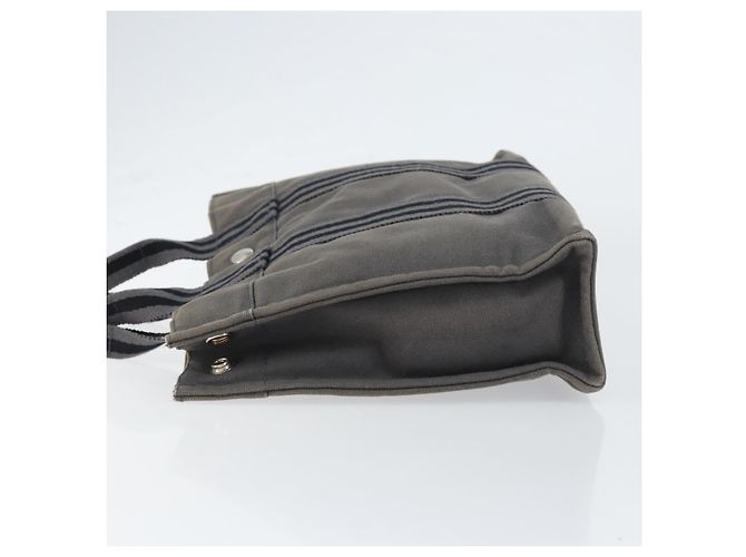 Hermès HERMES Fourre ToutPM Bolsa de Mano de Lona Gris Plata Auth 154596 Castaño - vista 5