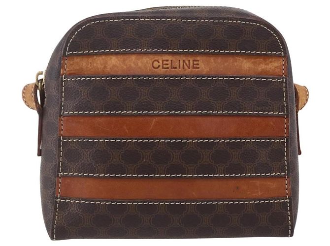 Céline CELINE Macadam Canvas Schultertasche aus PVC-Leder in Braun und Gold Auth ar13775 Golden - Ansicht 2
