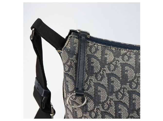 Borsa a spalla in tela Trotter Christian Dior blu navy argento Auth ar13815 - vista 14
