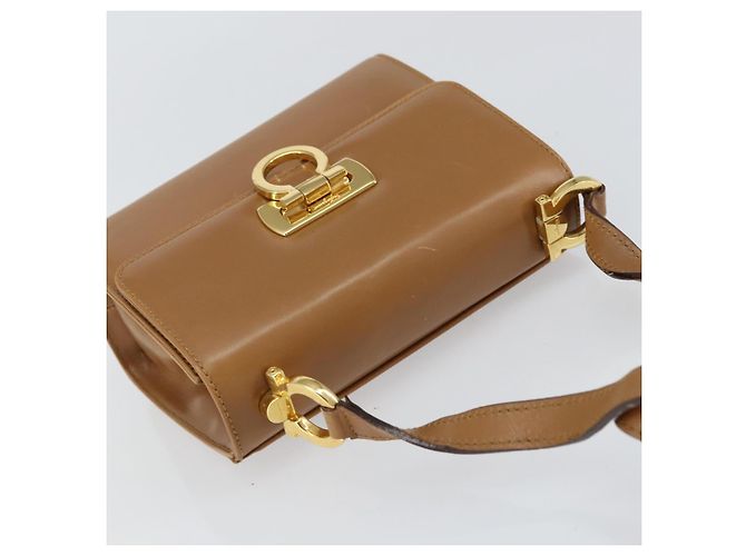 Borsa a Spalla Gancini in Pelle Marrone Oro Salvatore Ferragamo Auth gh1300 - vista 6