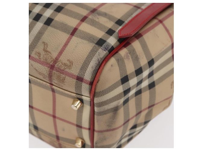 Burberry Borsa Tote Nova Check in PVC Beige Oro Auth 153484 D'oro - vista 12