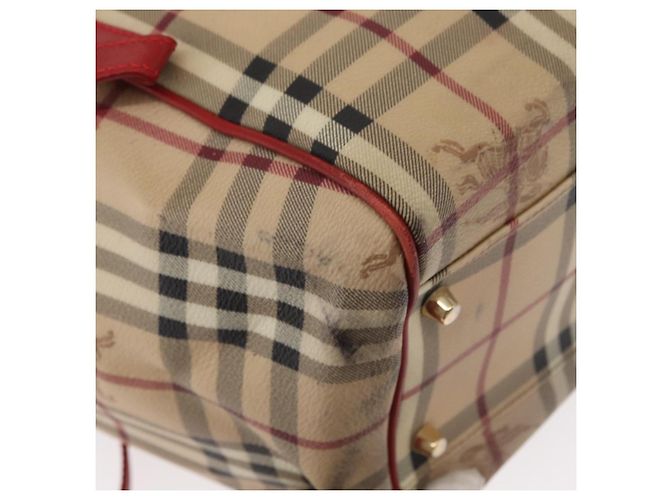 Burberry Borsa Tote Nova Check in PVC Beige Oro Auth 153484 D'oro - vista 13