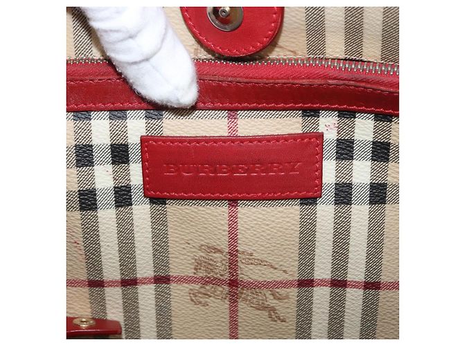 Burberry Borsa Tote Nova Check in PVC Beige Oro Auth 153484 D'oro - vista 15