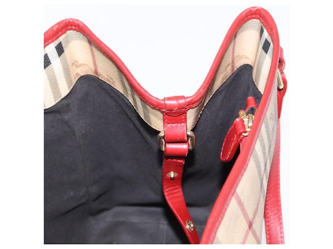 Burberry Borsa Tote Nova Check in PVC Beige Oro Auth 153484 D'oro - vista 18