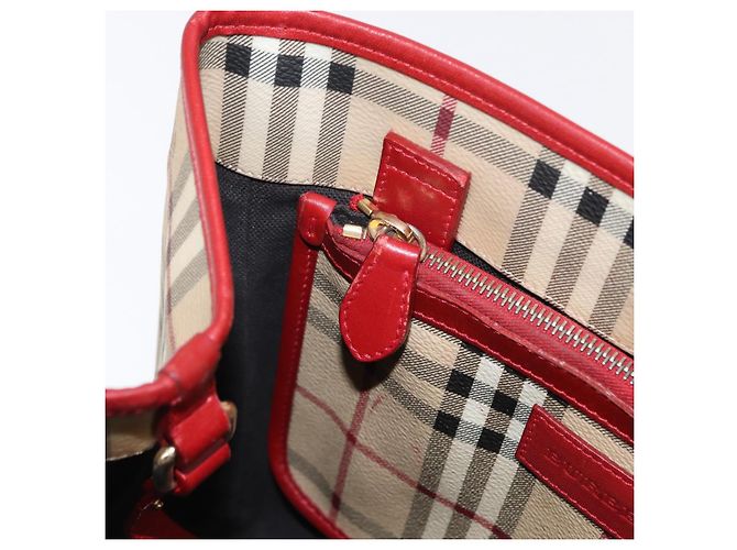 Burberry Borsa Tote Nova Check in PVC Beige Oro Auth 153484 D'oro - vista 19