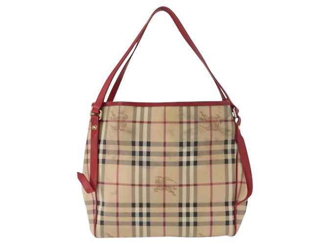 Burberry Borsa Tote Nova Check in PVC Beige Oro Auth 153484 D'oro - vista 2